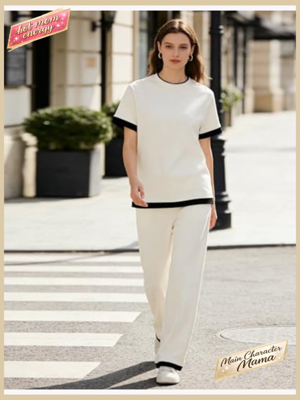 Lightweight Knit Lounge Set Short Sleeve Top Wide Leg Pants Casual Chic - Picture 5 of 6